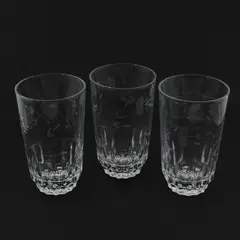Lot Of 3 Princess House Heritage Pattern Clear Glass Flat Tumblers 5.25" Tall