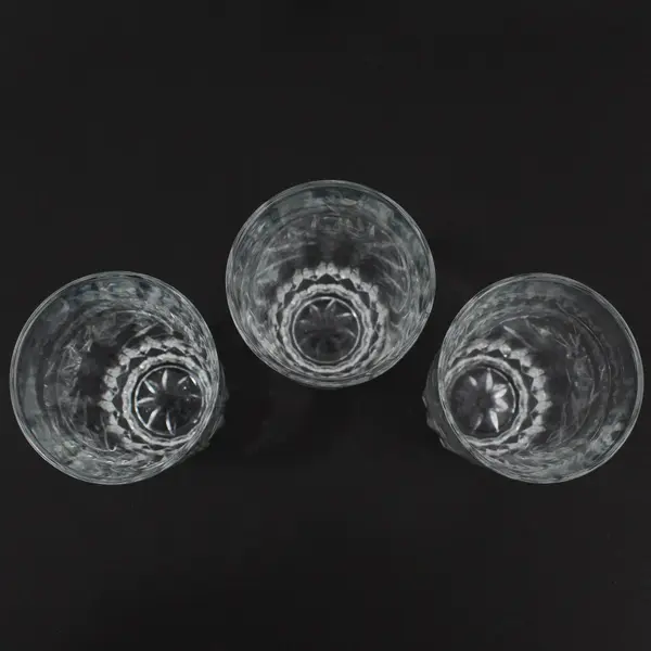 Lot Of 3 Princess House Heritage Pattern Clear Glass Flat Tumblers 5.25" Tall