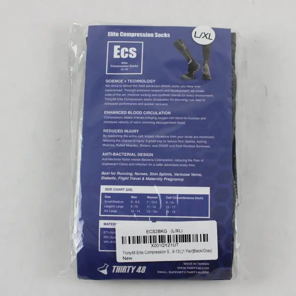 Thirty48 Compression Socks Black Gray L/XL NEW