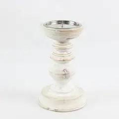 HD Designs White Distressed Finish Wooden Pillar Candle Holder 8"