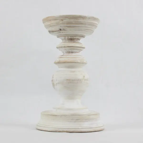 HD Designs White Distressed Finish Wooden Pillar Candle Holder 8"