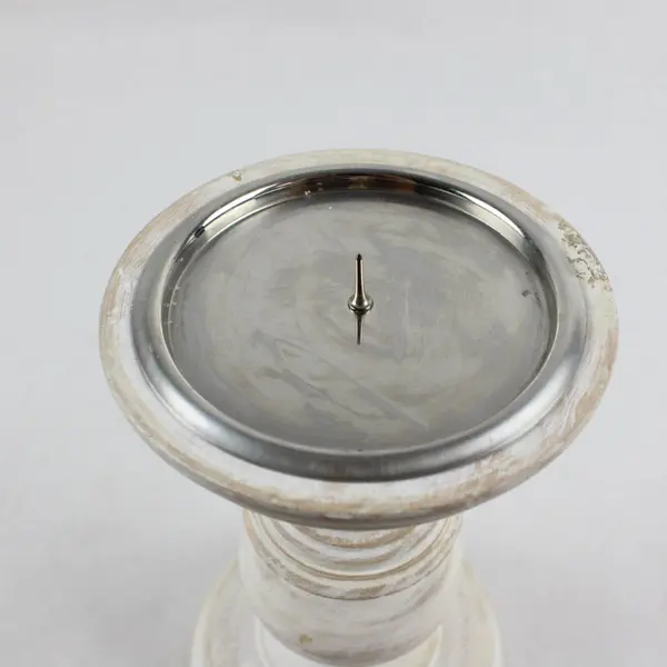 HD Designs White Distressed Finish Wooden Pillar Candle Holder 8"