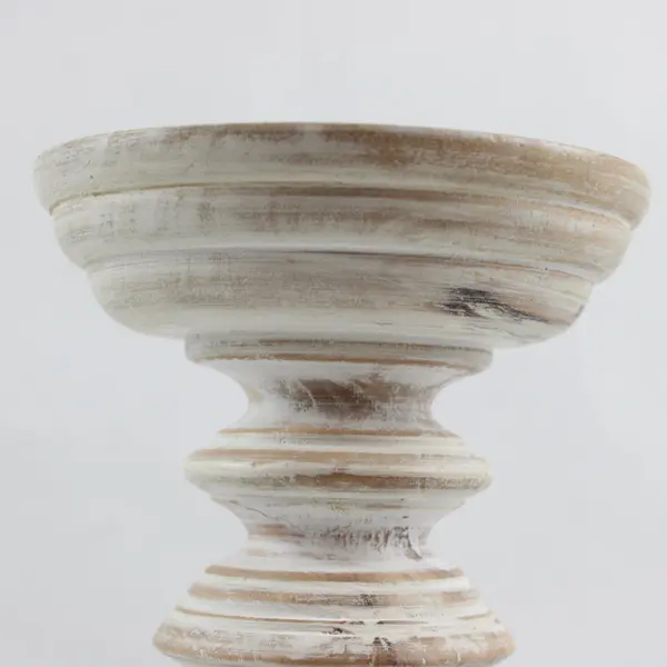 HD Designs White Distressed Finish Wooden Pillar Candle Holder 8"