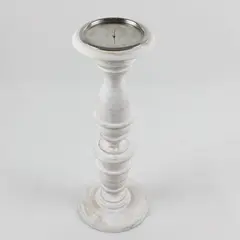 HD Designs White Distressed Finish Wooden Pillar Candle Holder 14"