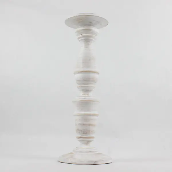 HD Designs White Distressed Finish Wooden Pillar Candle Holder 14"