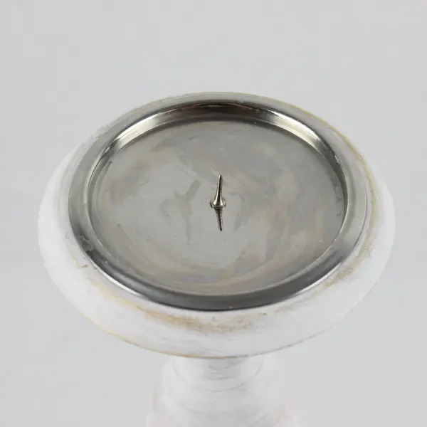 HD Designs White Distressed Finish Wooden Pillar Candle Holder 14"