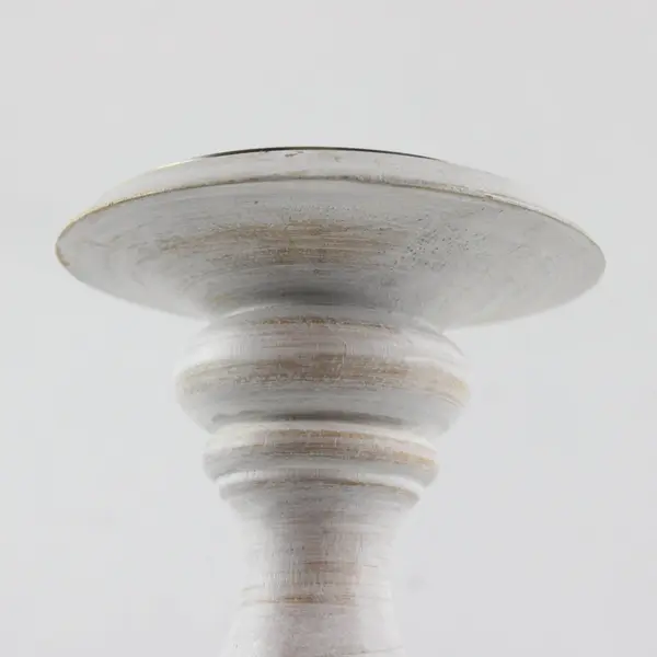 HD Designs White Distressed Finish Wooden Pillar Candle Holder 14"