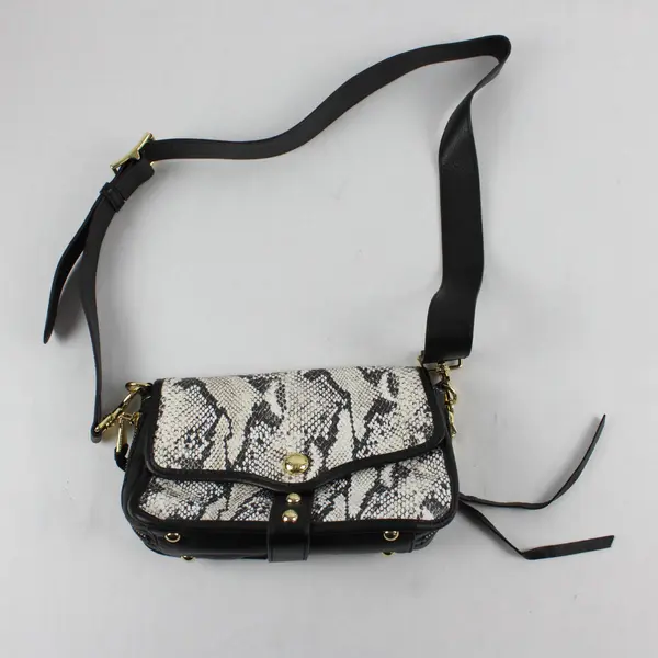 Aimee Kestenberg Black and Cream Snakeskin Embossed Leather Crossbody Bag