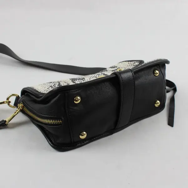 Aimee Kestenberg Black and Cream Snakeskin Embossed Leather Crossbody Bag