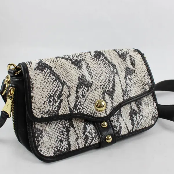 Aimee Kestenberg Black and Cream Snakeskin Embossed Leather Crossbody Bag