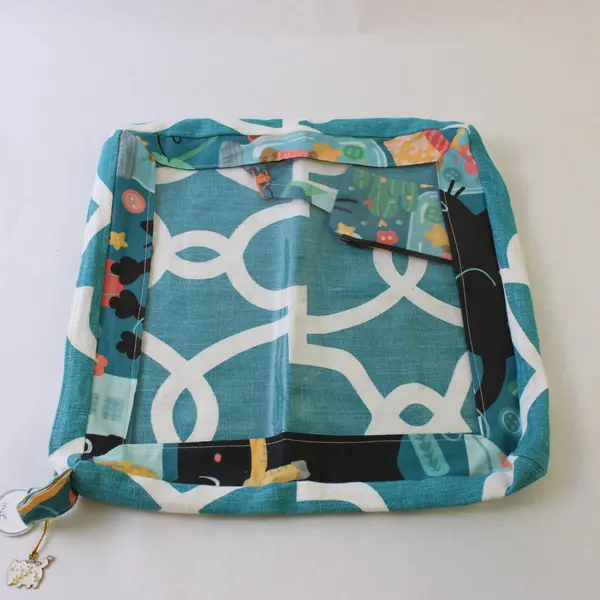 Handmade Fabric Storage Bag Clear Front Cat Sewing Craft Organizer