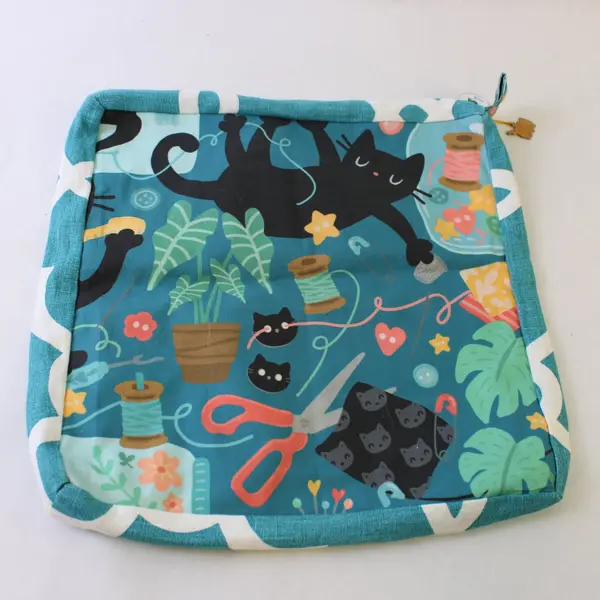 Handmade Fabric Storage Bag Clear Front Cat Sewing Craft Organizer