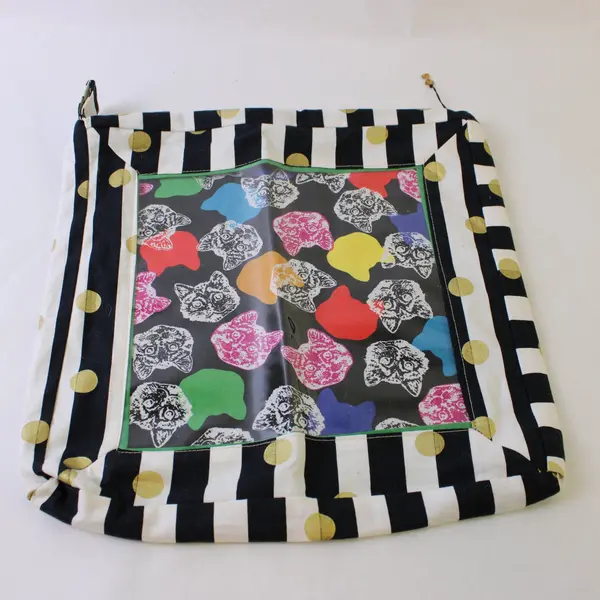Handmade Fabric Storage Bag Sewing Craft Supplies Clear Front Cats