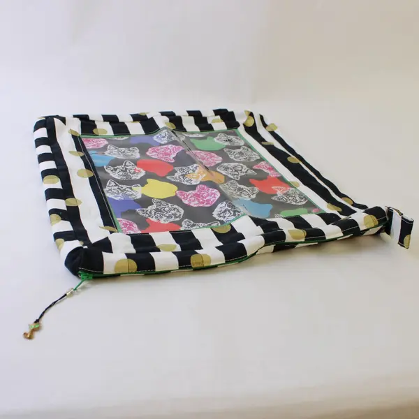 Handmade Fabric Storage Bag Sewing Craft Supplies Clear Front Cats