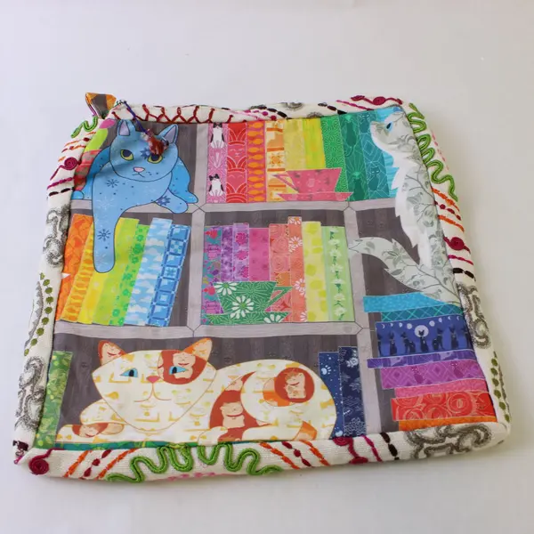Handmade Fabric Sewing Storage Bag Clear Front Panel Cat Charm