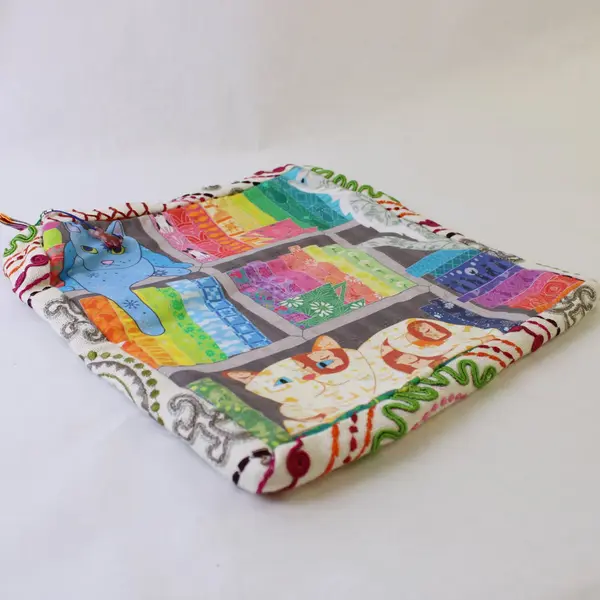 Handmade Fabric Sewing Storage Bag Clear Front Panel Cat Charm