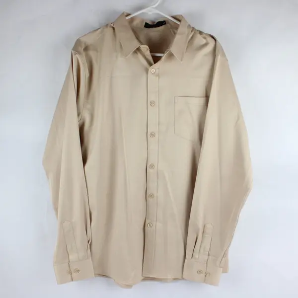 Men's Tan Long Sleeve Regular Fit Classic Button Up Solid Dress Shirt Size L