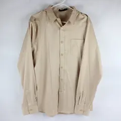 Men's Tan Long Sleeve Regular Fit Classic Button Up Solid Dress Shirt Size L
