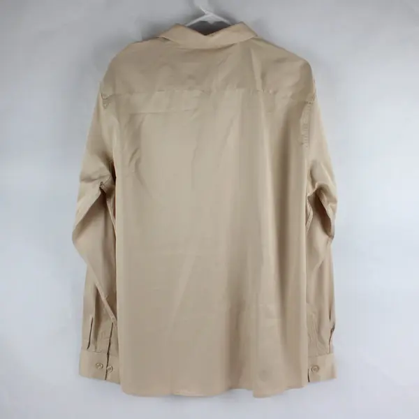 Men's Tan Long Sleeve Regular Fit Classic Button Up Solid Dress Shirt Size L