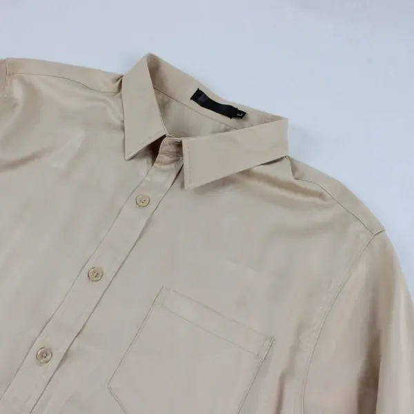 Men's Tan Long Sleeve Regular Fit Classic Button Up Solid Dress Shirt Size L