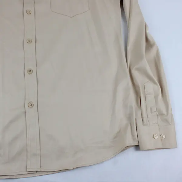 Men's Tan Long Sleeve Regular Fit Classic Button Up Solid Dress Shirt Size L
