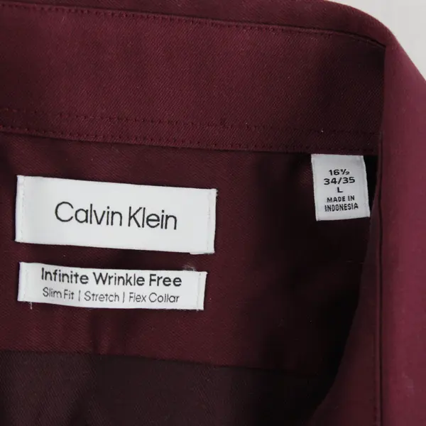 Calvin Klein Infinite Wrinkle Free Slim Fit Burgundy Button Up Long Sleeve L