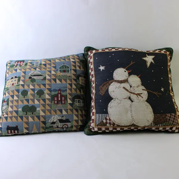 Lot Of 2 Newport/Unbranded Square Throw Pillows  Multicolor Snowman 17" & 15.5"