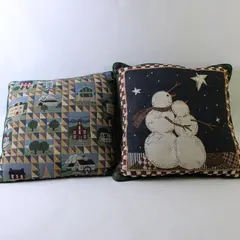 Lot Of 2 Newport/Unbranded Square Throw Pillows  Multicolor Snowman 17" & 15.5"