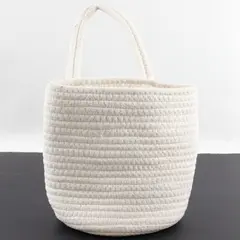 White Woven Cotton Rope Storage Basket With One Handle