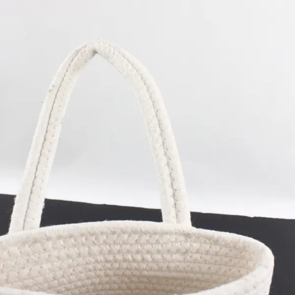 White Woven Cotton Rope Storage Basket With One Handle