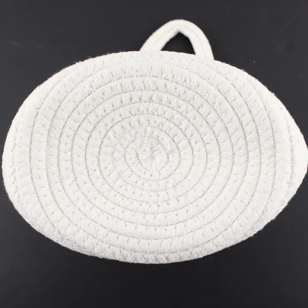 White Woven Cotton Rope Storage Basket With One Handle