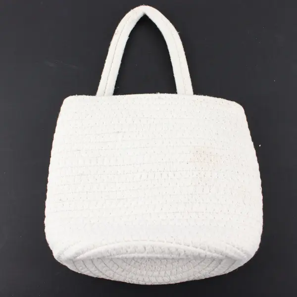White Woven Cotton Rope Storage Basket With One Handle