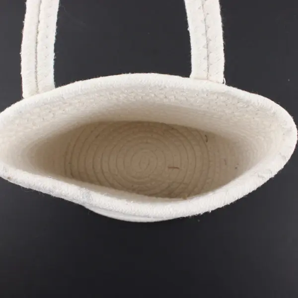 White Woven Cotton Rope Storage Basket With One Handle