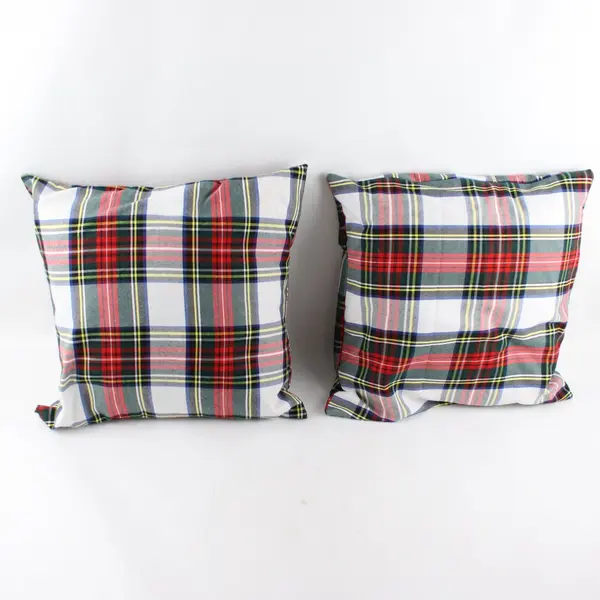 Lot Of 2 Unbranded Matching Multicolor Plaid Square Throw Pillows 17"