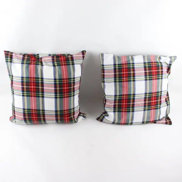 Lot Of 2 Unbranded Matching Multicolor Plaid Square Throw Pillows 17"