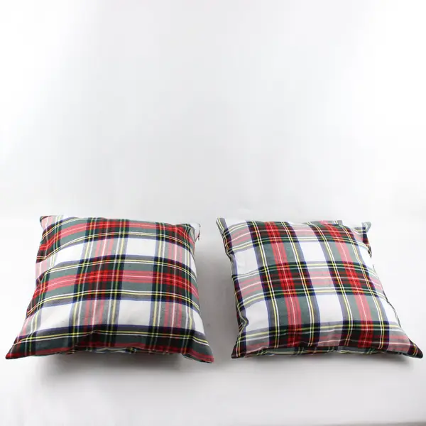 Lot Of 2 Unbranded Matching Multicolor Plaid Square Throw Pillows 17"