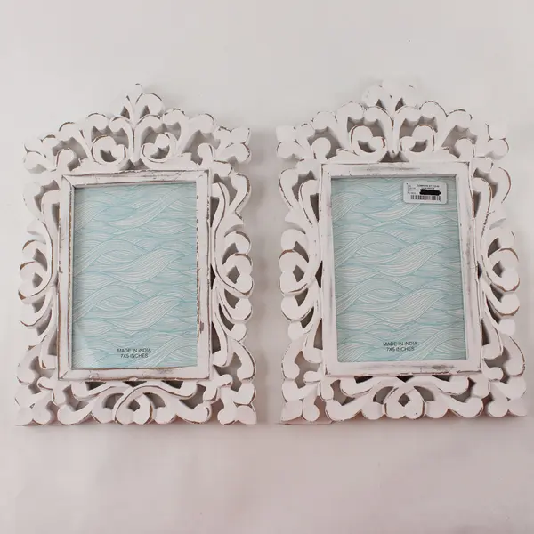 Lot of 2 Simple Solutions Ornate White Photo Frames 5"x7" Shabby Chic, Desk Top 