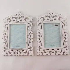 Lot of 2 Simple Solutions Ornate White Photo Frames 5"x7" Shabby Chic, Desk Top 