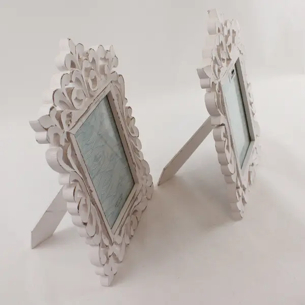 Lot of 2 Simple Solutions Ornate White Photo Frames 5"x7" Shabby Chic, Desk Top 