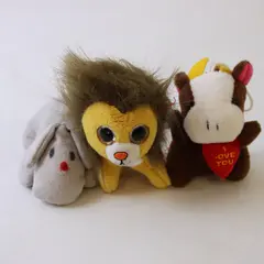 Lot of 3 Small Plush Toys Unbranded Cow and Dog and TY Louie the Lion