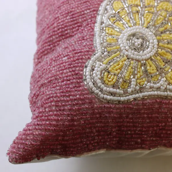 Beaded Bunny Rabbit Floral Square Throw Pillow 11 in