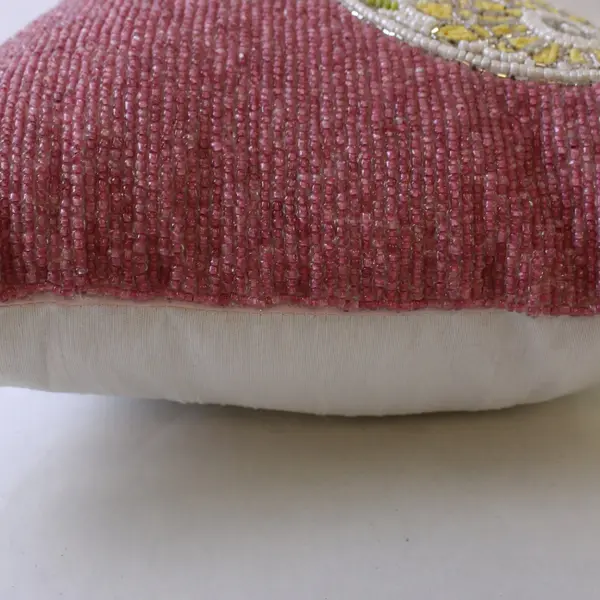 Beaded Bunny Rabbit Floral Square Throw Pillow 11 in