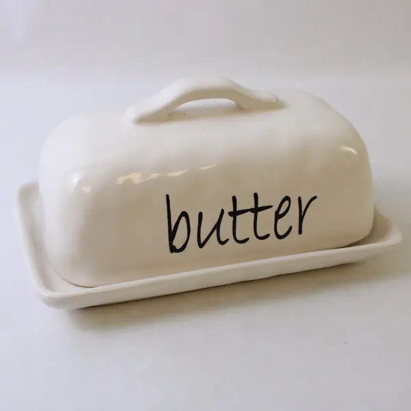 LTD Commodities LLC White Ceramic "Butter" Butter Dish & Matching Lid 8" Long