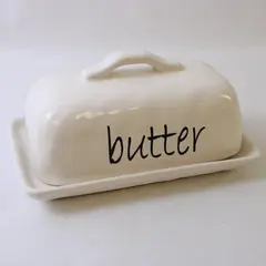 LTD Commodities LLC White Ceramic "Butter" Butter Dish & Matching Lid 8" Long