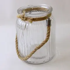 Unbranded Clear Glass Ribbed Cylinder Vase 5.75" Tall W/ Rope Handle Decorative 