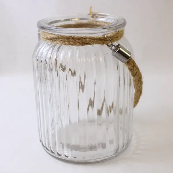 Unbranded Clear Glass Ribbed Cylinder Vase 5.75" Tall W/ Rope Handle Decorative 
