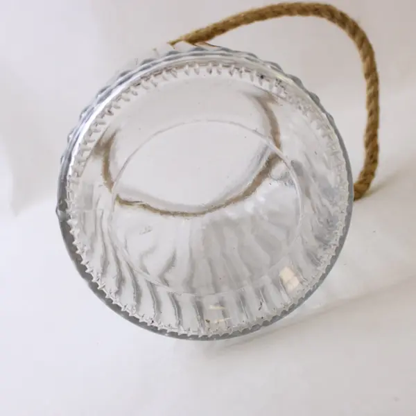 Unbranded Clear Glass Ribbed Cylinder Vase 5.75" Tall W/ Rope Handle Decorative 