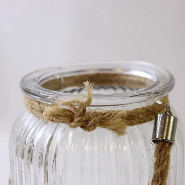 Unbranded Clear Glass Ribbed Cylinder Vase 5.75" Tall W/ Rope Handle Decorative 