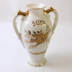 Lefton Porcelain Vase Gold Trim 50th Anniversary Dove E-2