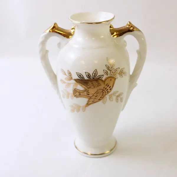 Lefton Porcelain Vase Gold Trim 50th Anniversary Dove E-2